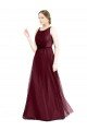 Cheap Sleeveless Boat Neck Long Pearl Tulle Bridesmaid Dress with Keyhole Back Sydney