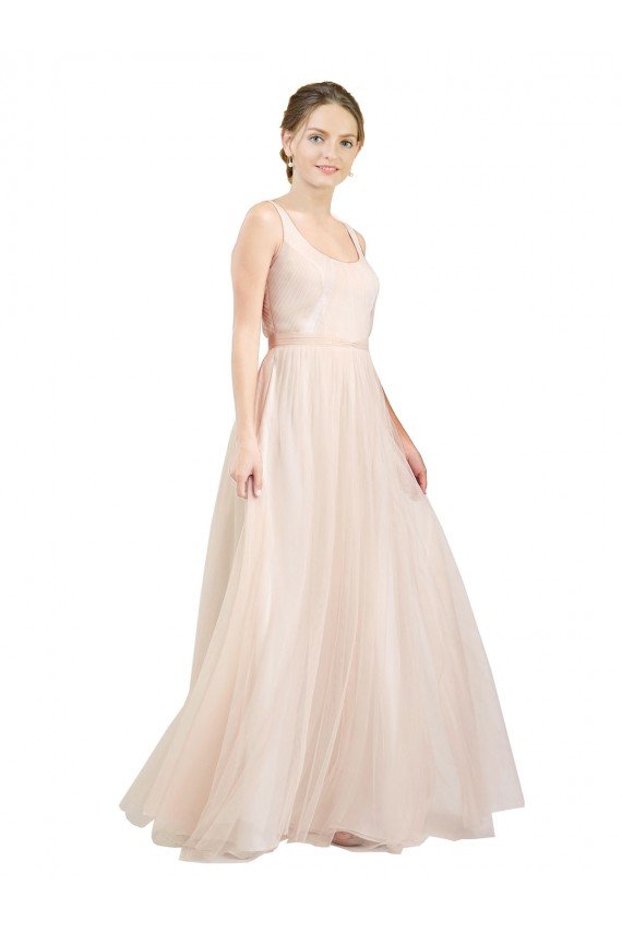 Cheap Scooped Neckline Long Tulle Bridesmaid Dress with Open Back Sydney