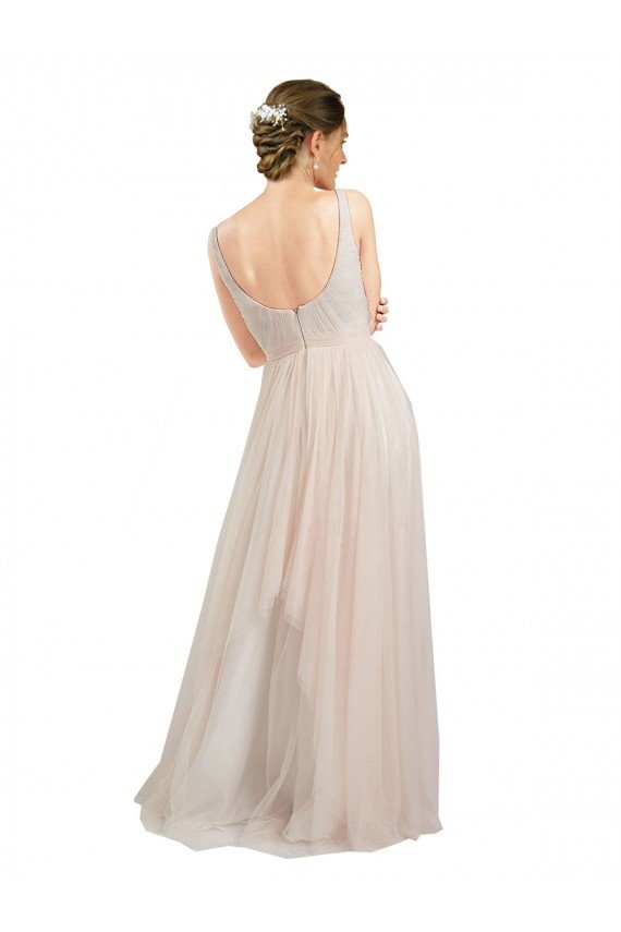 Cheap Scooped Neckline Long Tulle Bridesmaid Dress with Open Back Sydney
