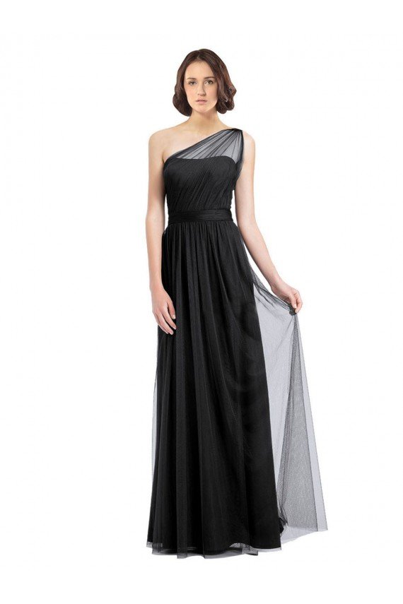 Cheap Ruched Long Soft Tulle Bridesmaid Dress with Sheer Netting Shoulder Strap Sydney