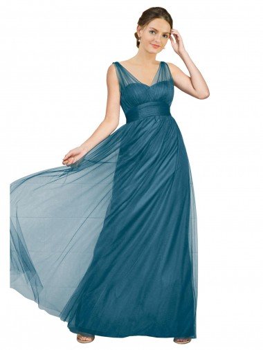Cheap Long V-Neck Soft Tulle Bridesmaid Dress Sydney