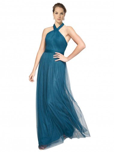Cheap High Neck Halter Pleated A-Line Tulle Bridesmaid Dress Sydney