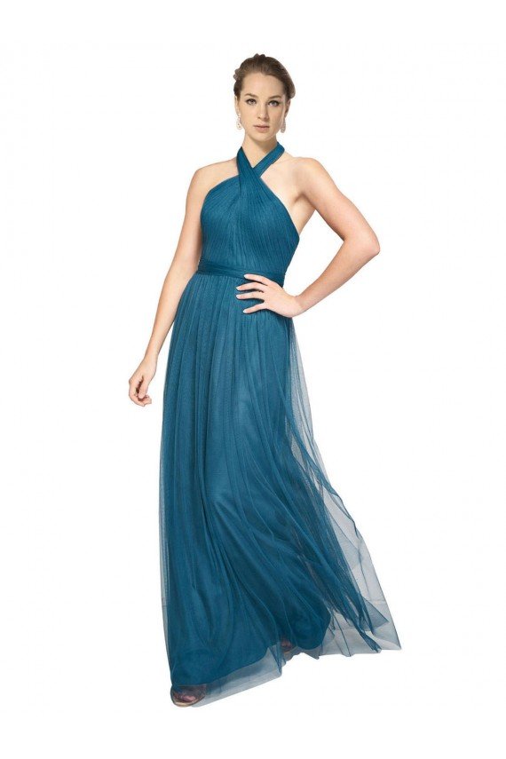 Cheap High Neck Halter Pleated A-Line Tulle Bridesmaid Dress Sydney