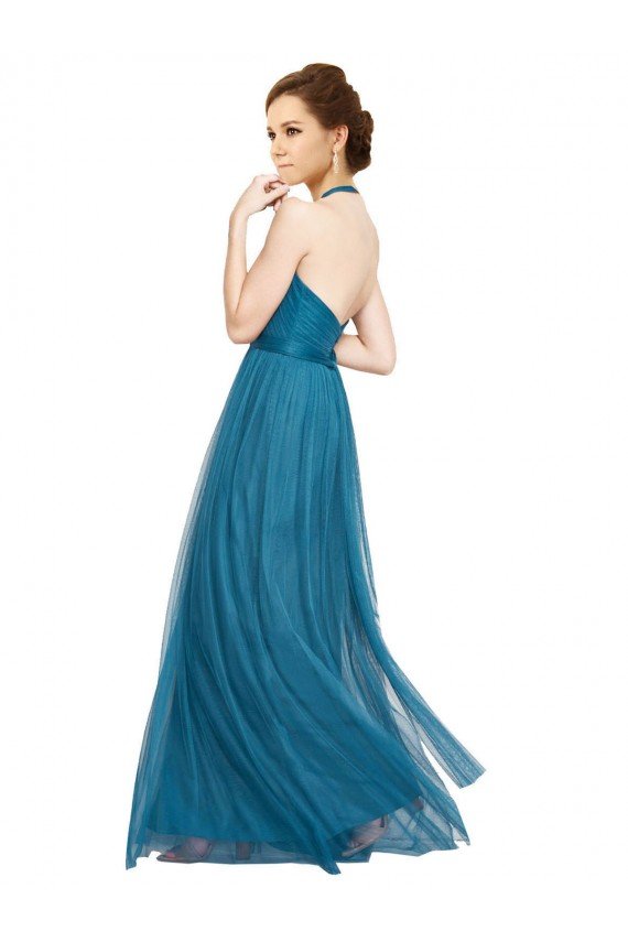 Cheap High Neck Halter Pleated A-Line Tulle Bridesmaid Dress Sydney