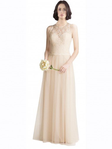 Cheap Full Length Tulle Bridesmaid Dress with Corded Lace Over Sweetheart Neckline Sydney