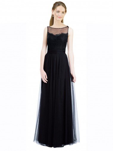 Cheap Full Length Tulle Bridesmaid Dress with Lace Bodice and Soft Tulle Illusion Top Sydney