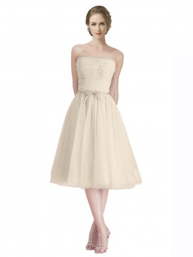 Cheap Strapless Short Cocktail Length Tulle Cocktail Bridesmaid Dress with Pleats Sydney
