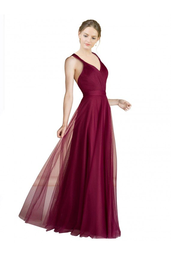 Cheap Long Sweetheart Tulle Bridesmaid Dress with Straps and Criss Cross Back Sydney