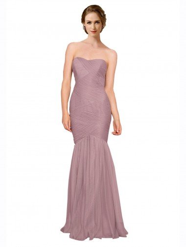 Cheap Mermaid Strapless Tulle Bridesmaid Dress with All Over Pleats Sydney