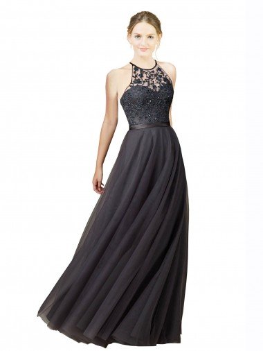 Cheap Sweetheart Neckline Long Sleeveless Tulle Bridesmaid Dress with Lace Bodice Sydney