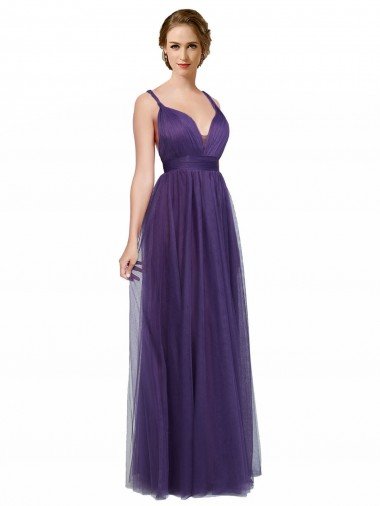 Cheap Twisted Straps Sweeheart Long Tulle Bridesmaid Dress Open Back Sydney