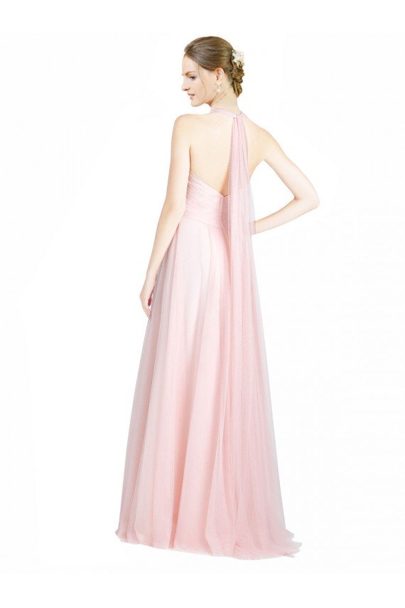 Cheap Ruched Sweetheart Neckline A-Line Tulle Bridesmaid Dress with Tie Open Back Sydney