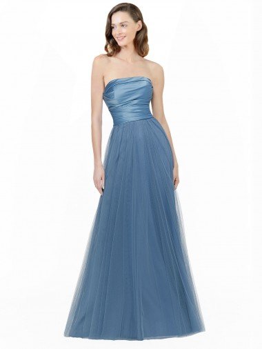 Cheap Long Strapless Bridesmaid Dress with Soft Tulle Overlay Sydney
