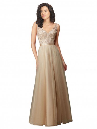 Cheap Long Tulle Bridesmaid Dress with Embroidery and Beading Sydney