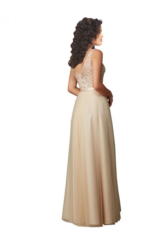 Cheap Long Tulle Bridesmaid Dress with Embroidery and Beading Sydney