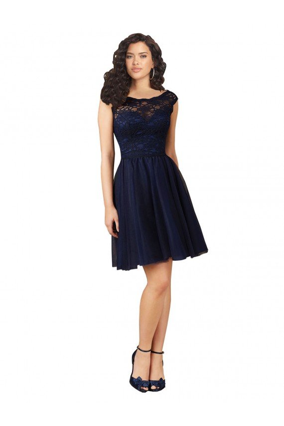 Cheap Short Bateau Neck Tulle Cocktail Bridesmaid Dress with Lace Bodice Sydney