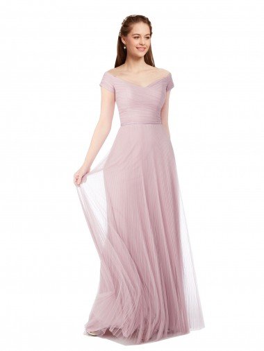 Cheap Off the Shoulder Long A-Line Tulle Bridesmaid Dress Sydney