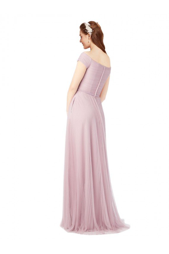 Cheap Off the Shoulder Long A-Line Tulle Bridesmaid Dress Sydney