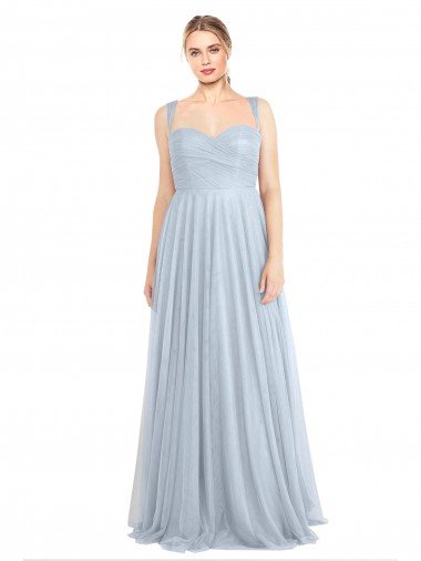 Cheap Sweetheart Spaghetti Straps Long Tulle Bridesmaid Dress with Criss Cross Back Sydney