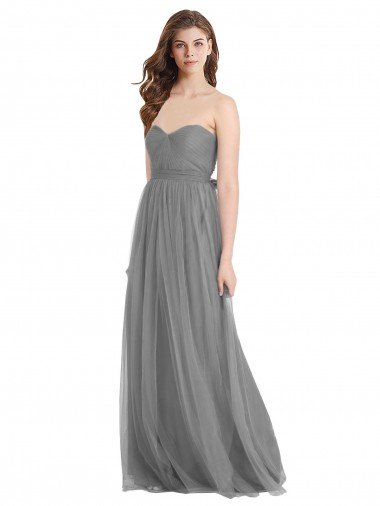 Cheap Shirred Strapless Bodice Long Tulle Bridesmaid Dress with Sweetheart Neckline Sydney