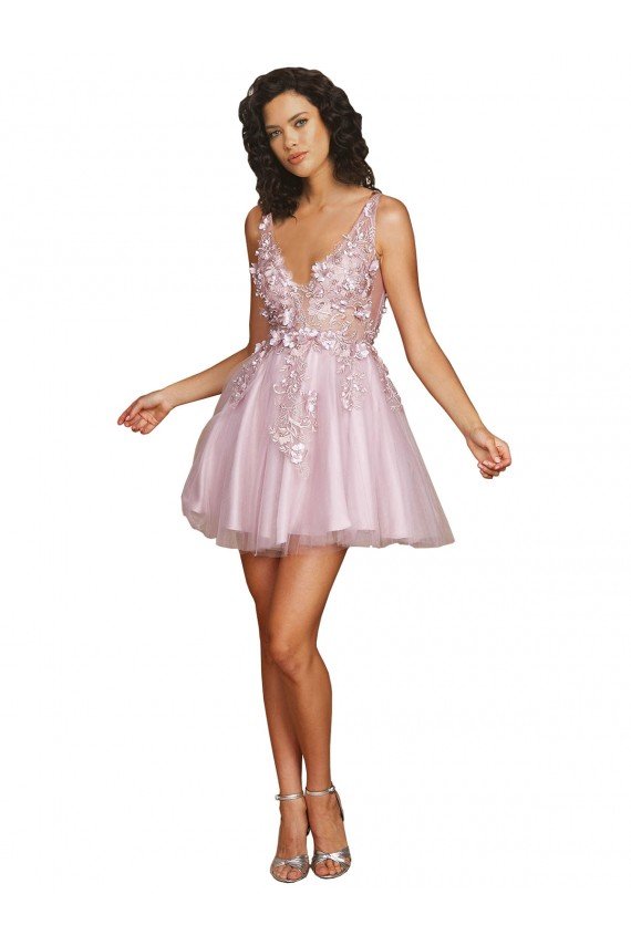 Cheap Sleeveless V-Neckline Short Cocktail Dress with Embellished Lace Appliques Sydney