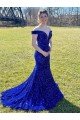 Cheap Off the Shoulder Sleeveless Long Sweep Train Velvet Sequin Prom Dress Sydney