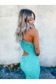 Cheap Mermaid One Shoulder Sleeveless Long Sweep Train Velvet Sequin Prom Dress Sydney