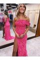 Cheap One Shoulder Sleeveless Long Sweep Train Velvet Sequin Prom Dress with Side Slit Sydney