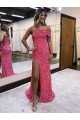 Cheap One Shoulder Sleeveless Long Sweep Train Velvet Sequin Prom Dress with Side Slit Sydney