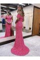 Cheap One Shoulder Sleeveless Long Sweep Train Velvet Sequin Prom Dress with Side Slit Sydney