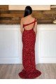 Cheap One Shoulder Sleeveless Long Sweep Train Velvet Sequin Prom Dress Sydney