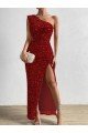 Cheap One Shoulder Sleeveless Long Floor Length Velvet Sequin Prom Dress with Slit Sydney