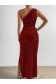 Cheap One Shoulder Sleeveless Long Floor Length Velvet Sequin Prom Dress with Slit Sydney