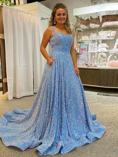 Cheap A-Line Scoop Sleeveless Long Court Train Velvet Sequin Prom Dress Sydney