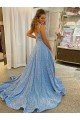 Cheap A-Line Scoop Sleeveless Long Court Train Velvet Sequin Prom Dress Sydney
