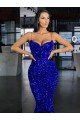 Cheap Mermaid Spaghetti Straps Sleeveless Long Sweep Train Velvet Sequin Prom Dress Sydney