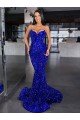 Cheap Mermaid Spaghetti Straps Sleeveless Long Sweep Train Velvet Sequin Prom Dress Sydney
