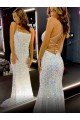 Cheap Long Spaghetti Straps Sleeveless Sweep Train Velvet Sequin Prom Dress Sydney