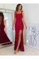 Cheap Square Neck Sleeveless Long Velvet Sequin Prom Dress with Slit Sydney