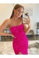 Cheap Strapless Sleeveless Long Sweep Train Velvet Sequin Prom Dress with Side Slit Sydney