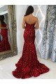 Cheap Sweetheart Sleeveless Long Court Train Velvet Sequin Prom Dress Sydney