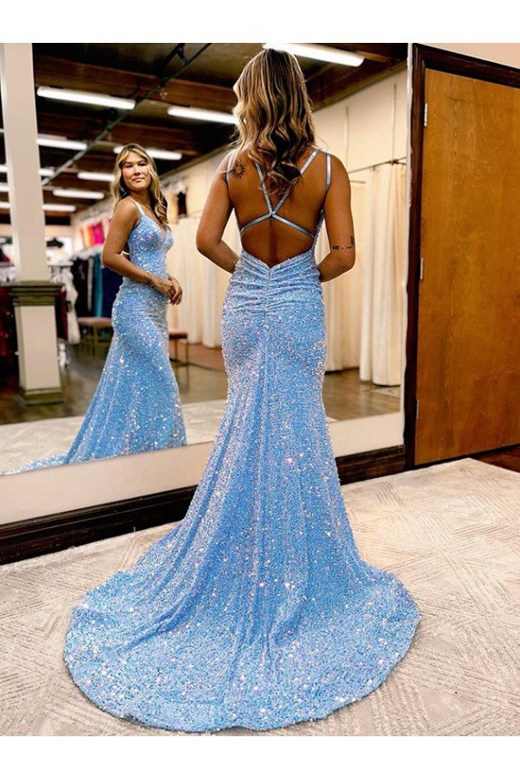 Cheap Criss Cross Open Back V-Neck Sleeveless Long Velvet Sequin Prom Dress Sydney