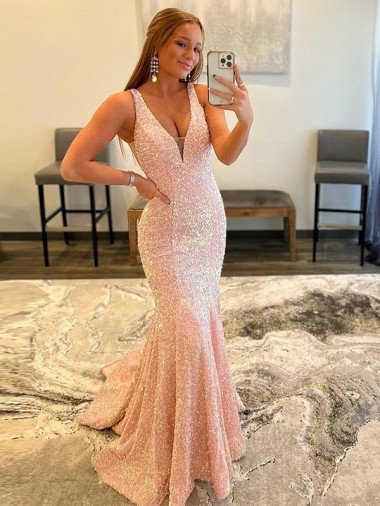 Cheap Deep V-Neck Sleeveless Long Low Back Velvet Sequin Prom Dress Sydney