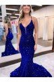 Cheap Mermaid V-Neck Sleeveless Long Court Train Velvet Sequin Prom Dress Sydney