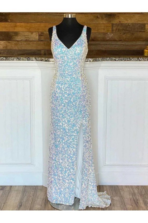 Cheap V-Neck Sleeveless Long Sweep Train Velvet Sequin Prom Dress Sydney