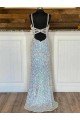 Cheap V-Neck Sleeveless Long Sweep Train Velvet Sequin Prom Dress Sydney