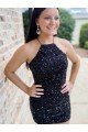 Cheap Halter Sleeveless Short Velvet Sequin Homecoming Dress / Prom Dress Sydney