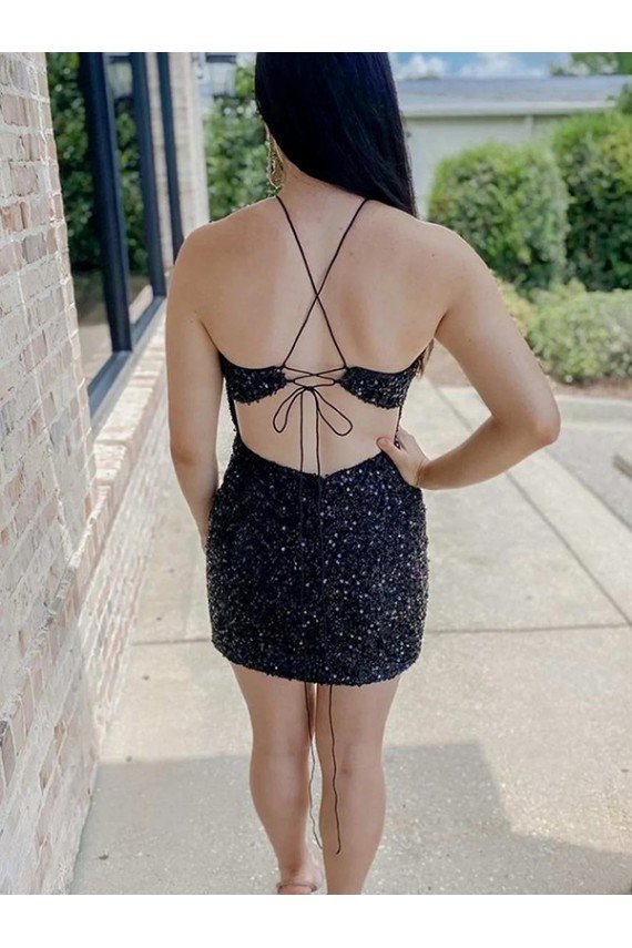 Cheap Halter Sleeveless Short Velvet Sequin Homecoming Dress / Prom Dress Sydney