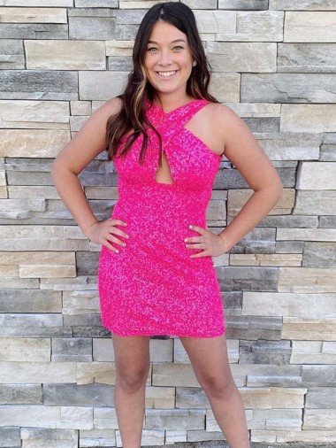 Cheap Halter Sleeveless Short Velvet Sequin Cocktail Homecoming Dress / Prom Dress Sydney