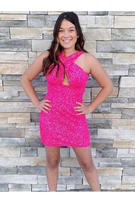Cheap Halter Sleeveless Short Velvet Sequin Cocktail Homecoming Dress / Prom Dress Sydney